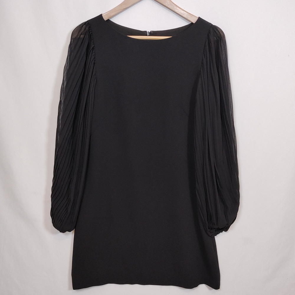 White House Black Market Dress Women's Size 2 Black Pleated Balloon Sleeve